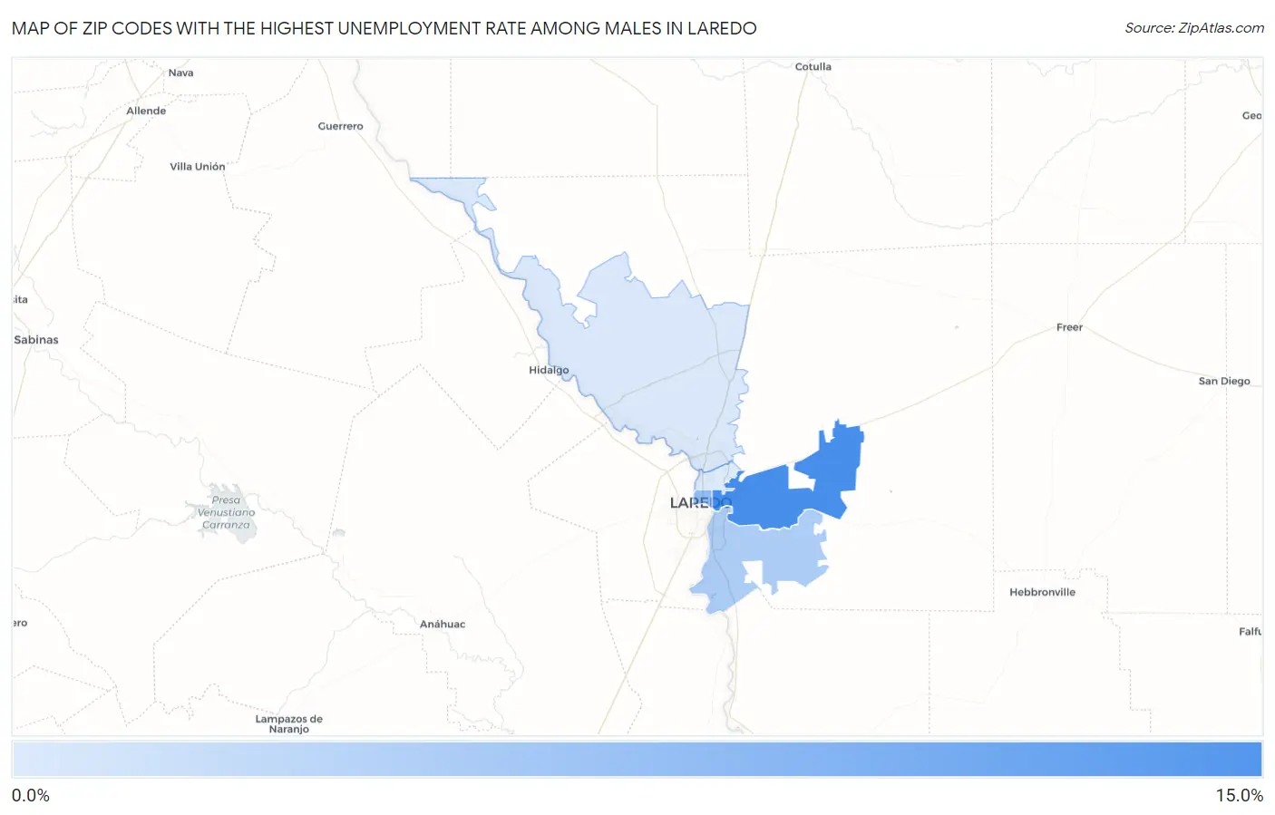 Zip Codes with the Highest Unemployment Rate Among Males in Laredo Map