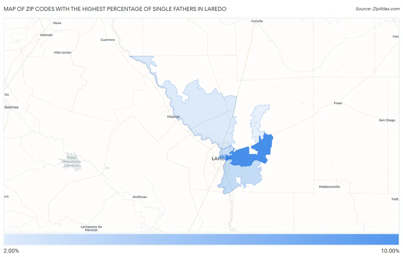 Zip Codes with the Highest Percentage of Single Fathers in Laredo Map