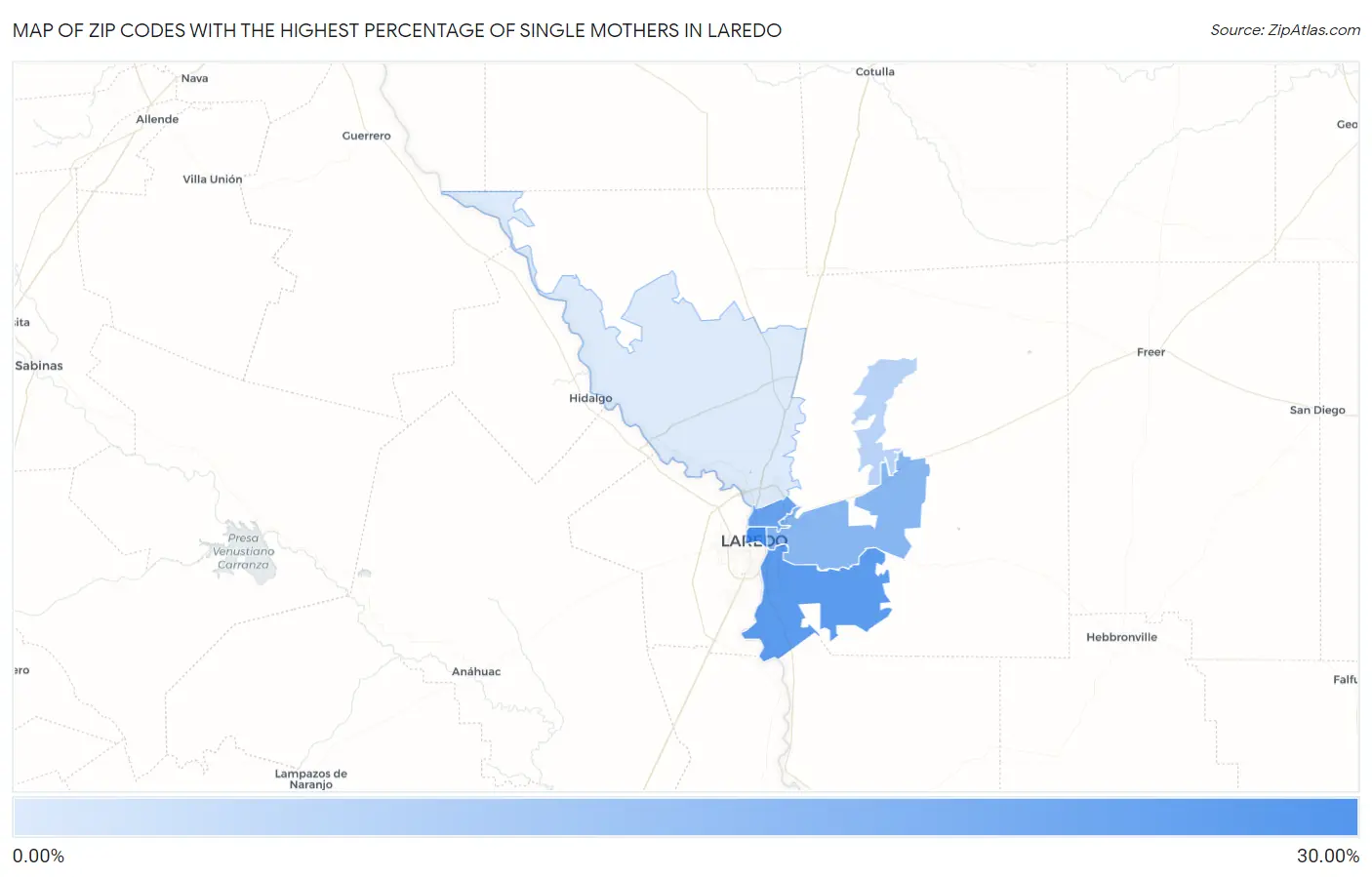 Zip Codes with the Highest Percentage of Single Mothers in Laredo Map