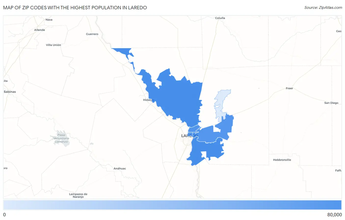 Zip Codes with the Highest Population in Laredo Map