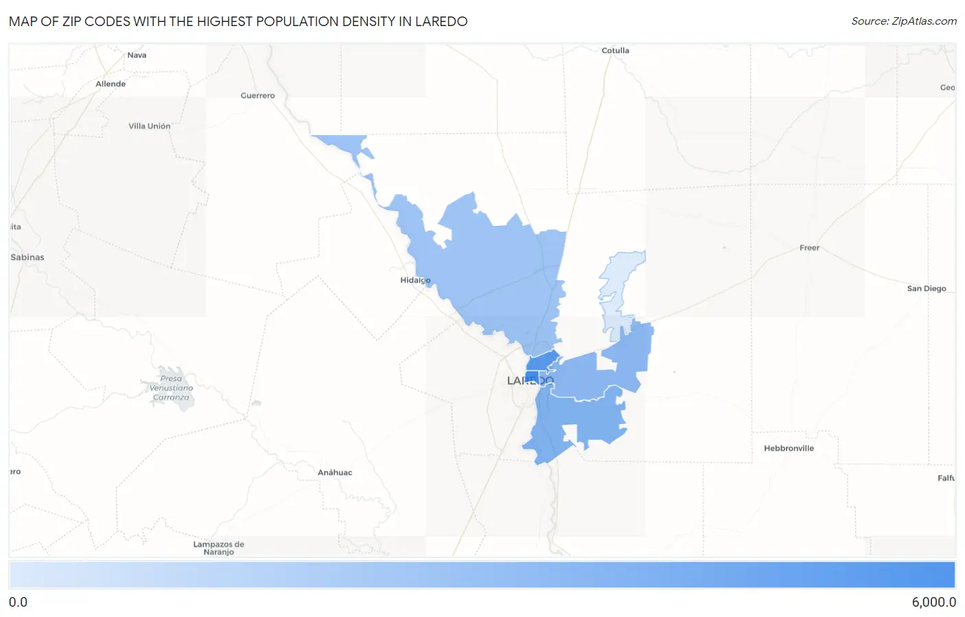 Zip Codes with the Highest Population Density in Laredo Map