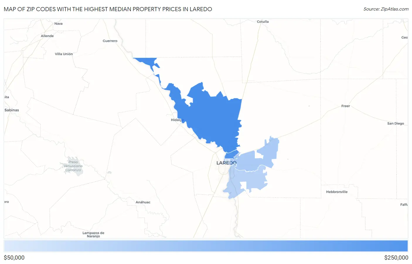 Zip Codes with the Highest Median Property Prices in Laredo Map