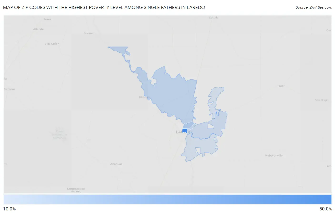 Zip Codes with the Highest Poverty Level Among Single Fathers in Laredo Map
