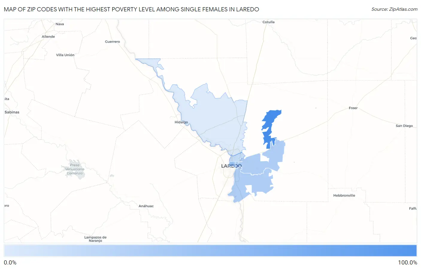 Zip Codes with the Highest Poverty Level Among Single Females in Laredo Map