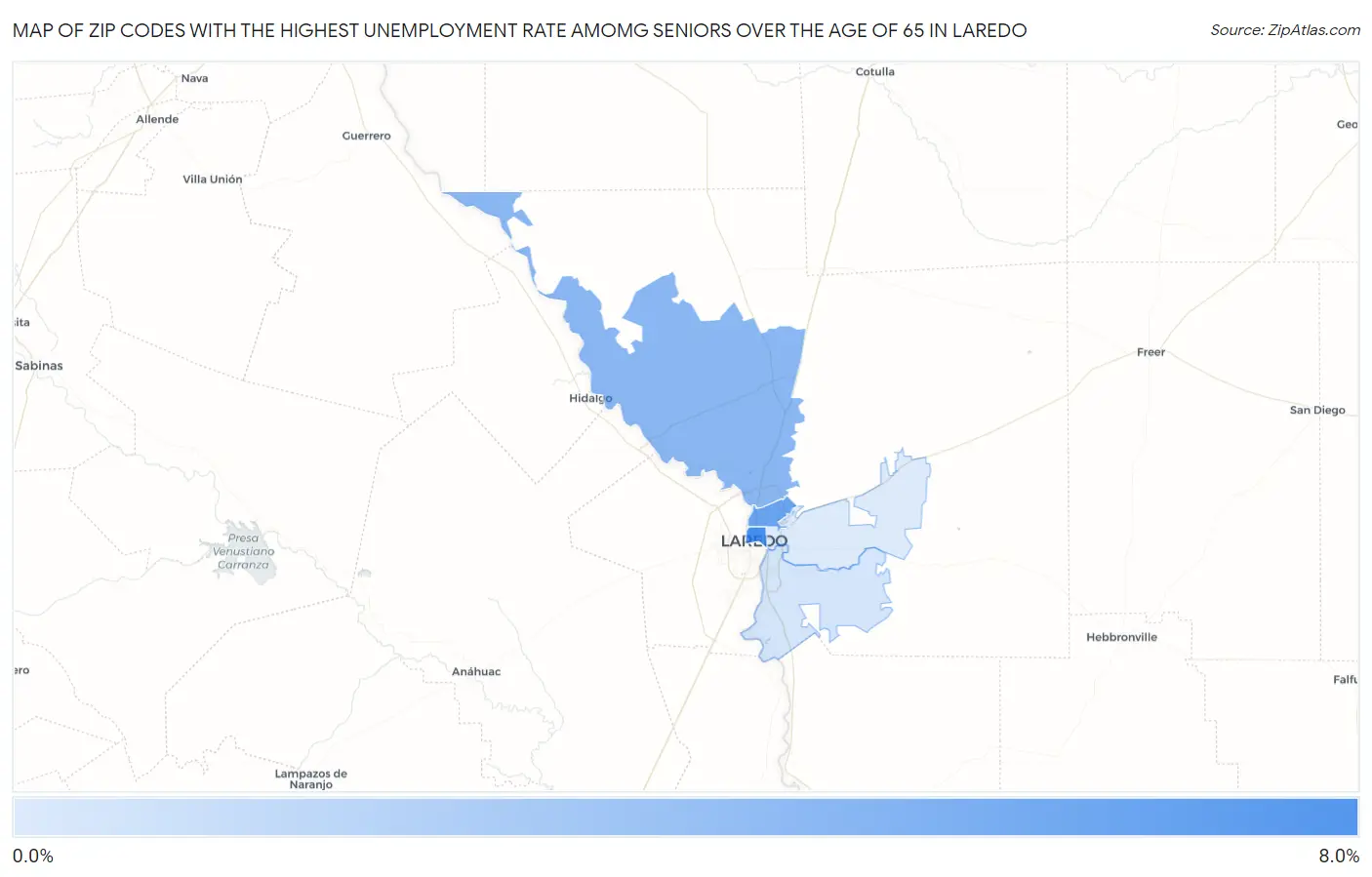 Zip Codes with the Highest Unemployment Rate Amomg Seniors Over the Age of 65 in Laredo Map