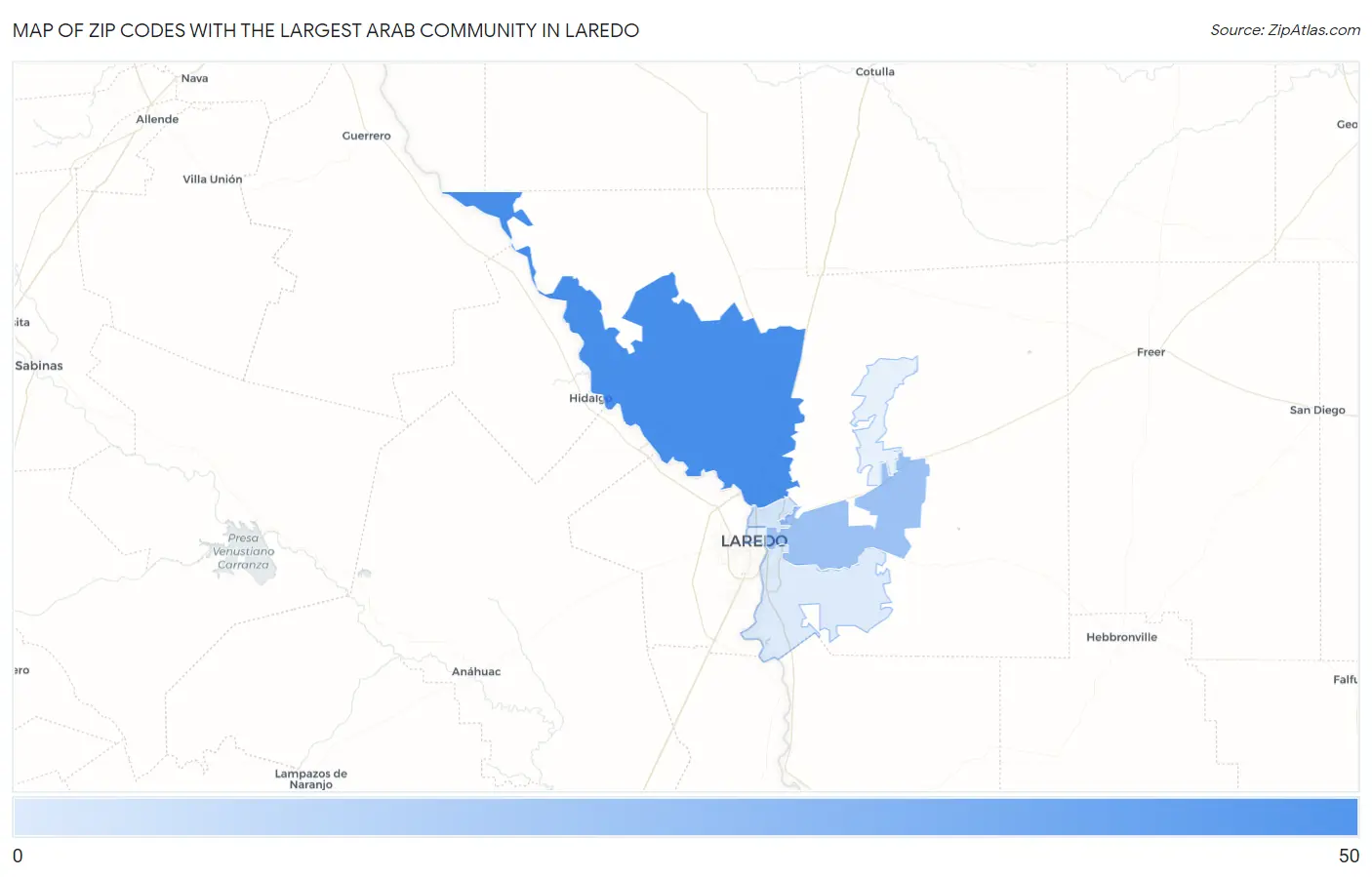 Zip Codes with the Largest Arab Community in Laredo Map
