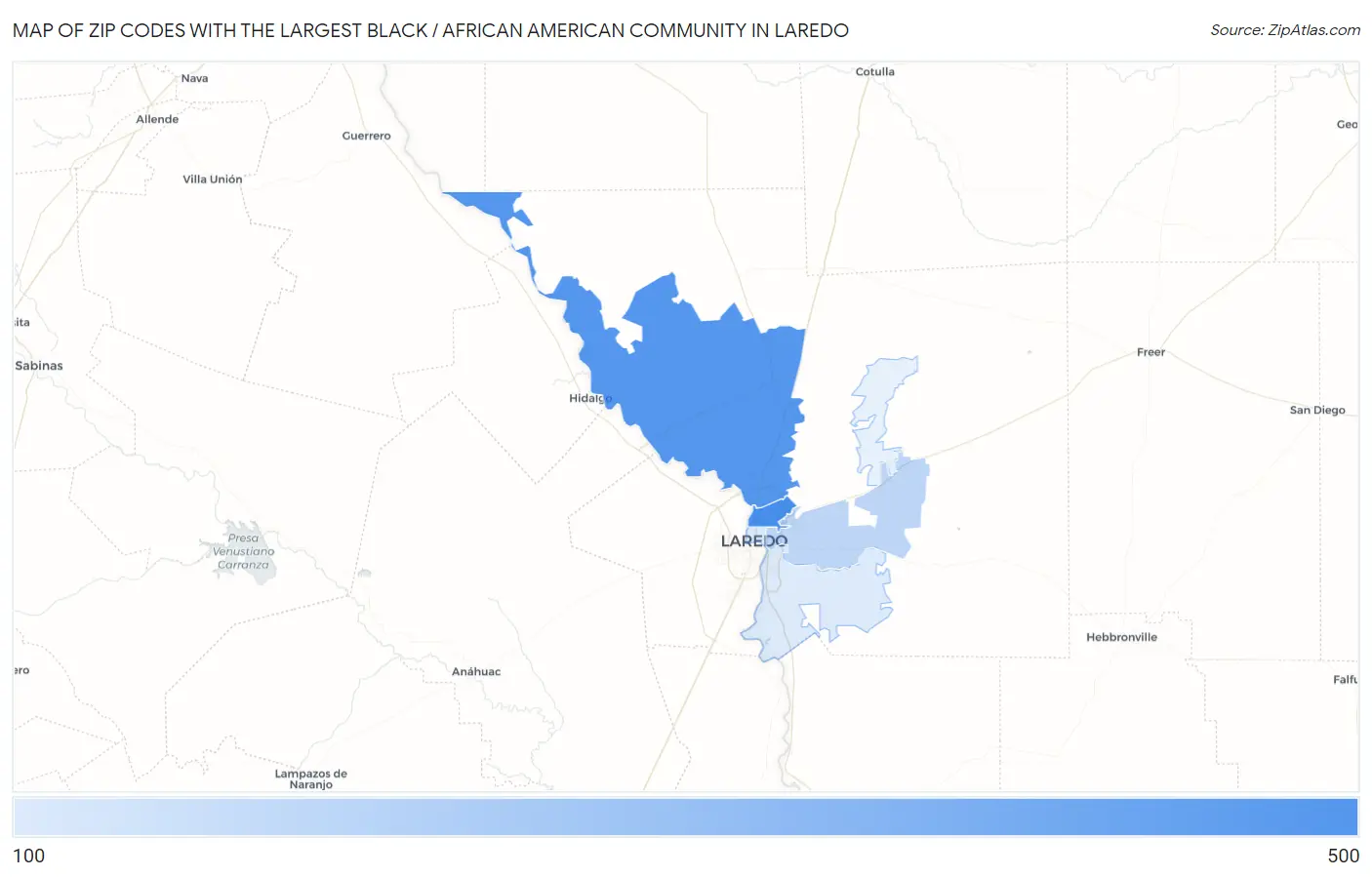 Zip Codes with the Largest Black / African American Community in Laredo Map