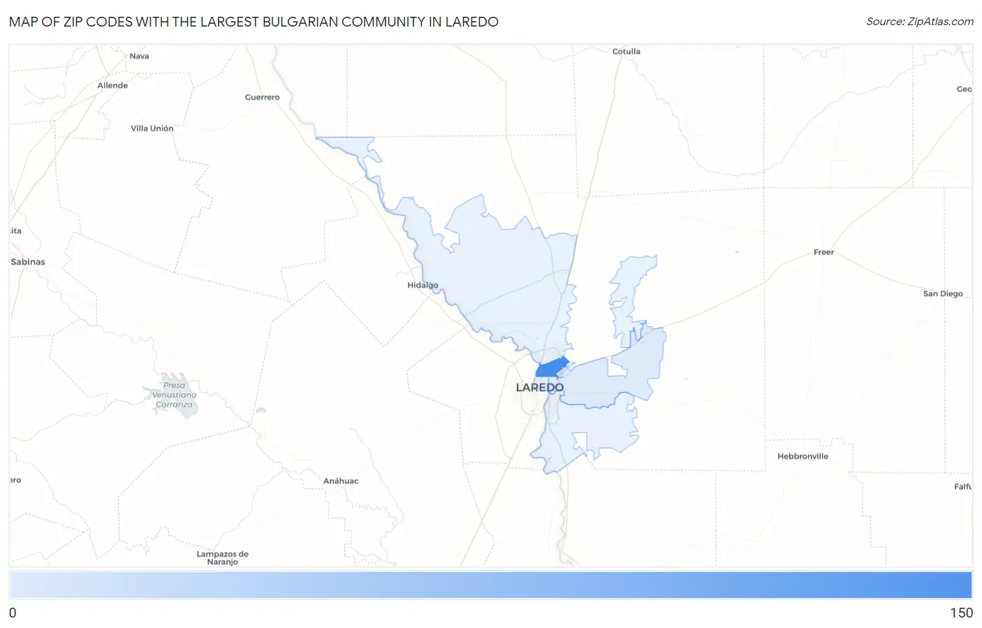 Zip Codes with the Largest Bulgarian Community in Laredo Map