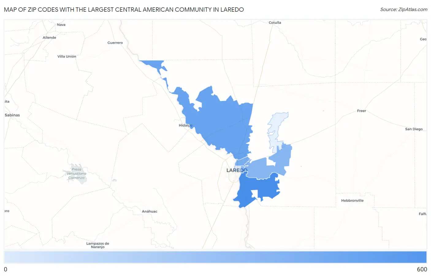 Zip Codes with the Largest Central American Community in Laredo Map