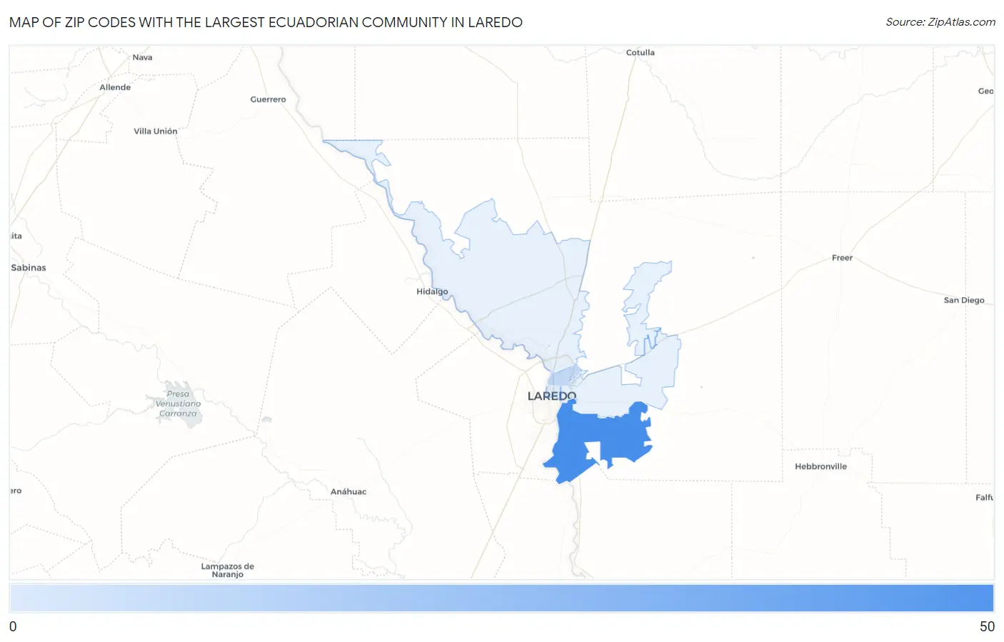 Zip Codes with the Largest Ecuadorian Community in Laredo Map