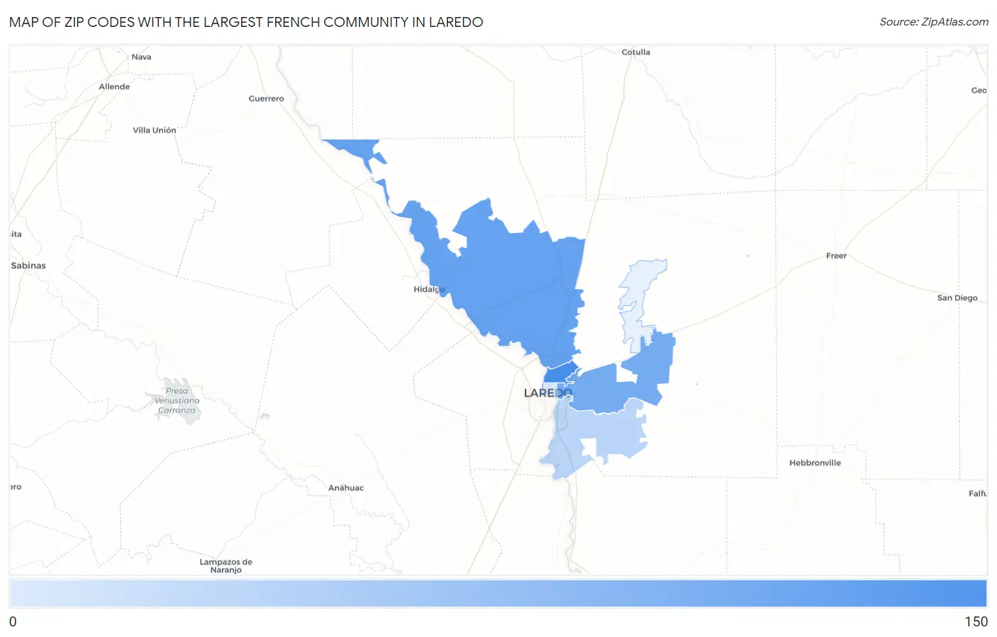 Zip Codes with the Largest French Community in Laredo Map