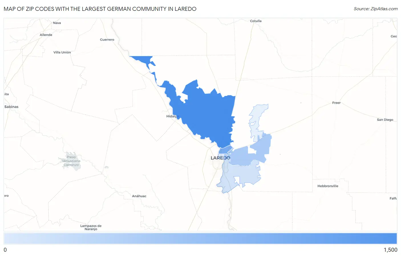 Zip Codes with the Largest German Community in Laredo Map