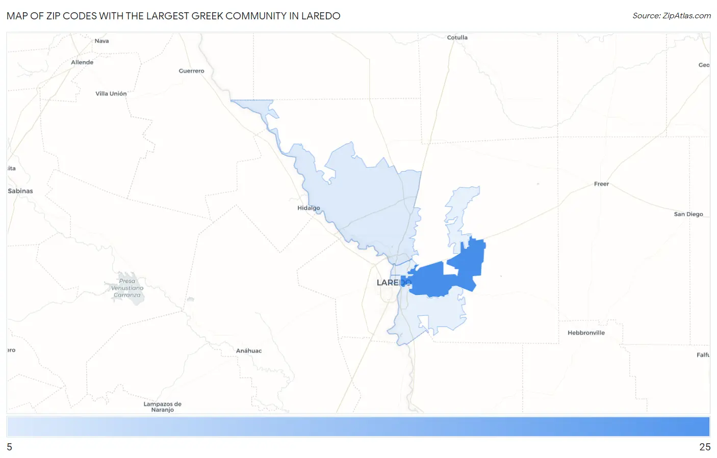 Zip Codes with the Largest Greek Community in Laredo Map
