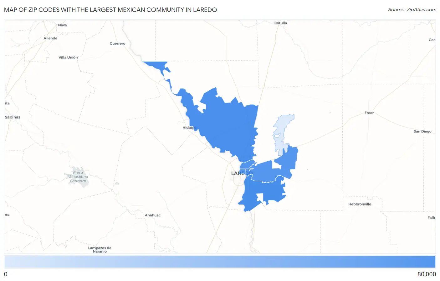 Zip Codes with the Largest Mexican Community in Laredo Map