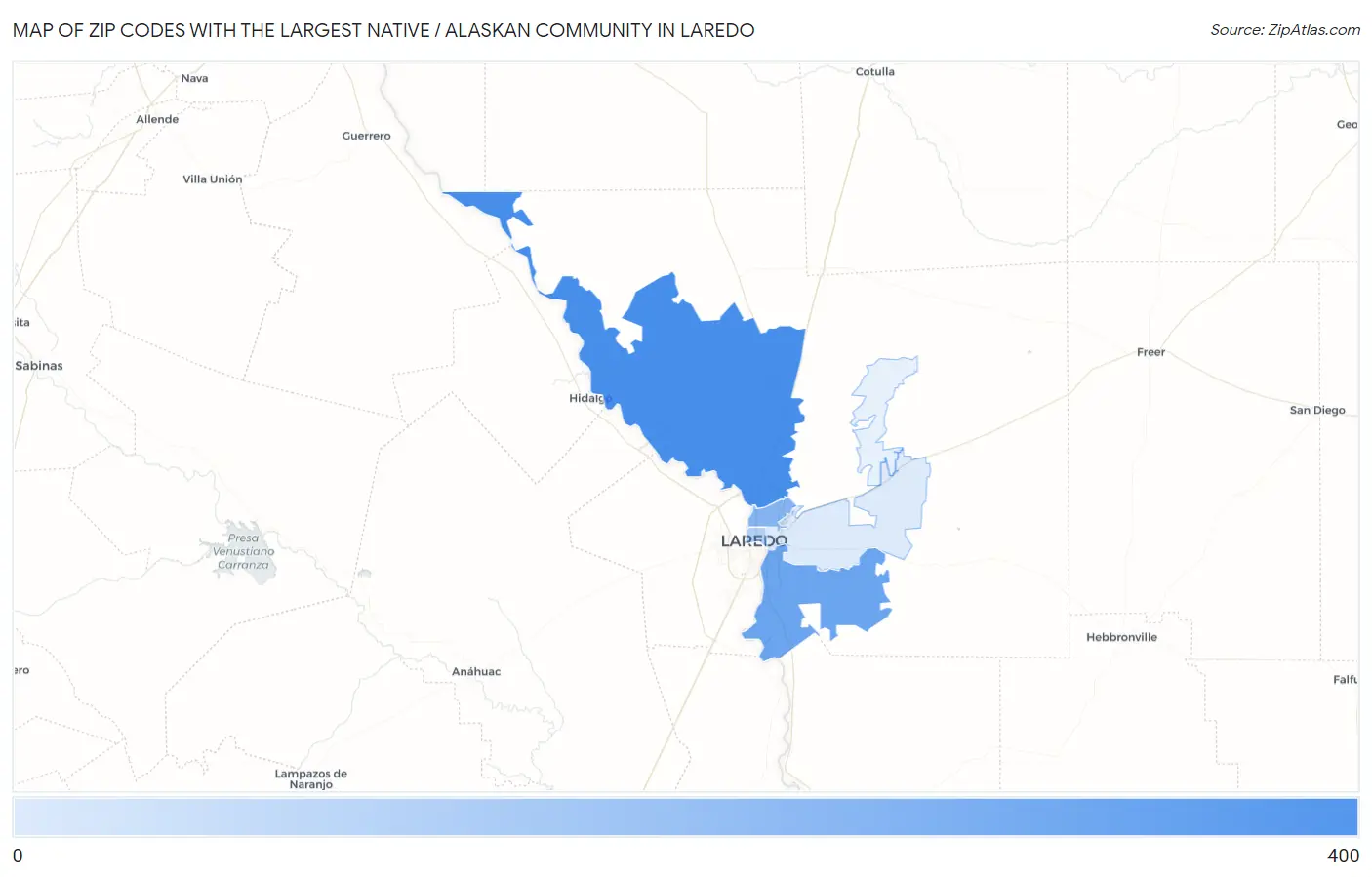 Zip Codes with the Largest Native / Alaskan Community in Laredo Map