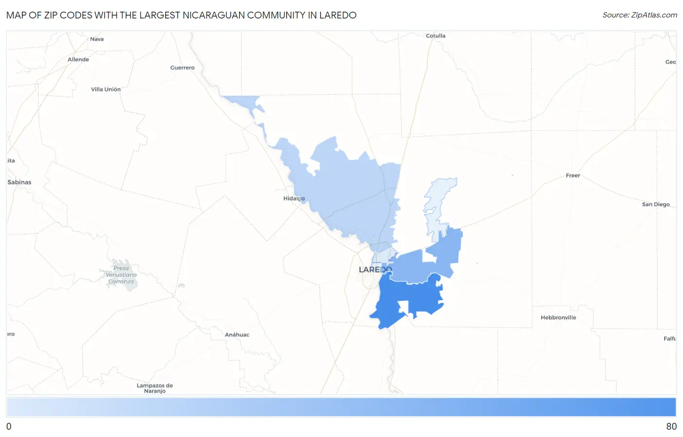 Zip Codes with the Largest Nicaraguan Community in Laredo Map