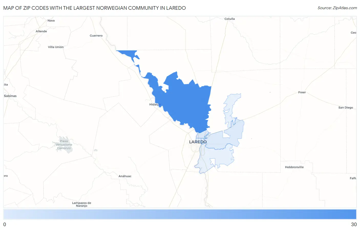 Zip Codes with the Largest Norwegian Community in Laredo Map