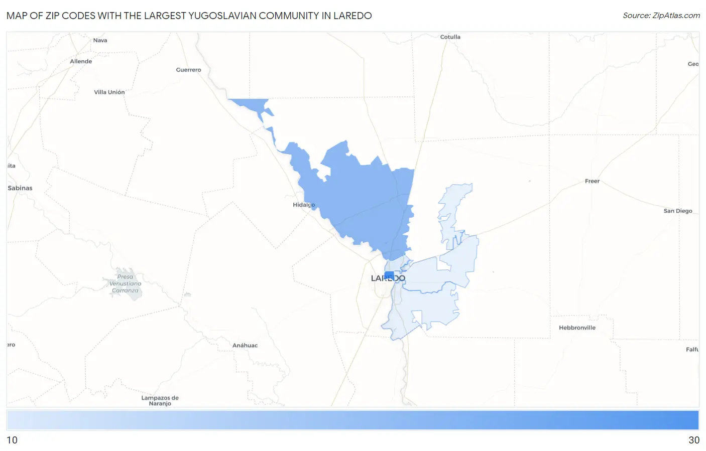 Zip Codes with the Largest Yugoslavian Community in Laredo Map