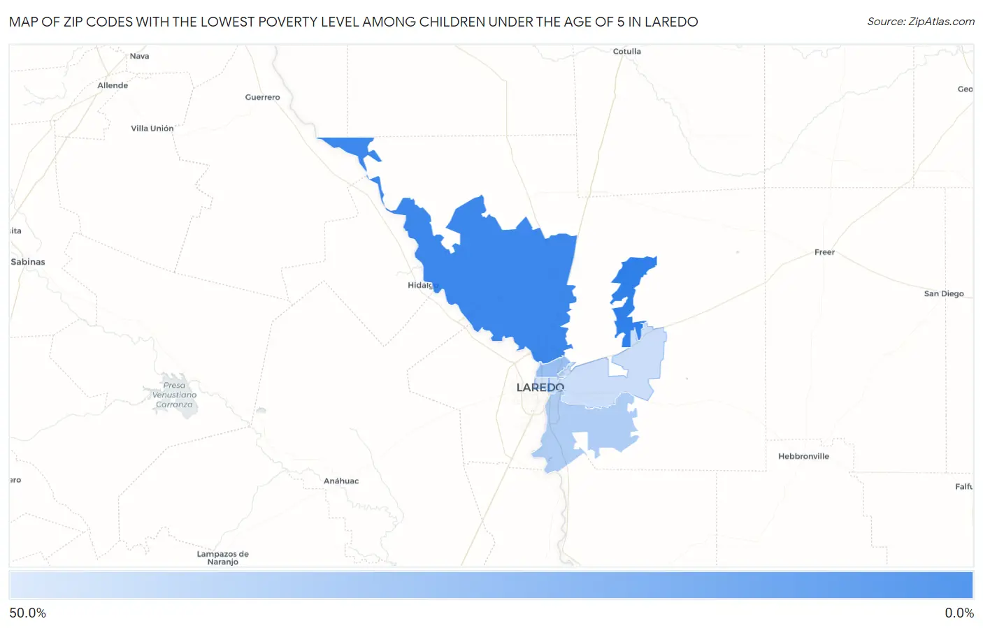 Zip Codes with the Lowest Poverty Level Among Children Under the Age of 5 in Laredo Map