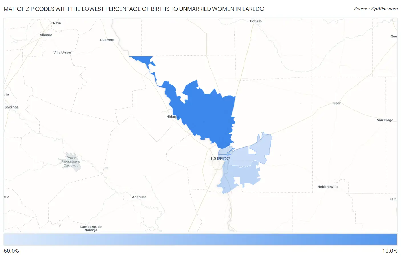 Zip Codes with the Lowest Percentage of Births to Unmarried Women in Laredo Map
