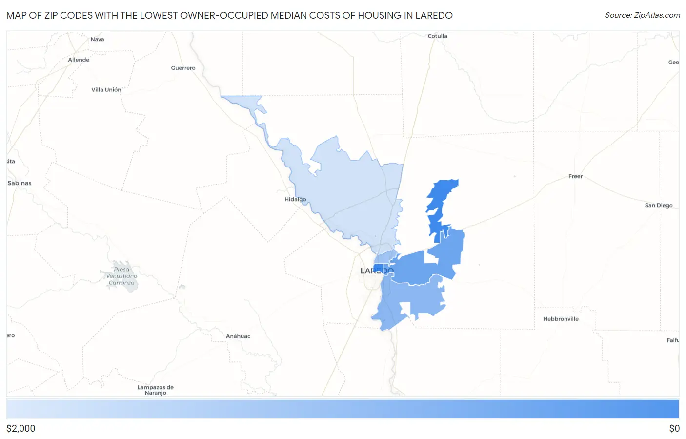 Zip Codes with the Lowest Owner-Occupied Median Costs of Housing in Laredo Map