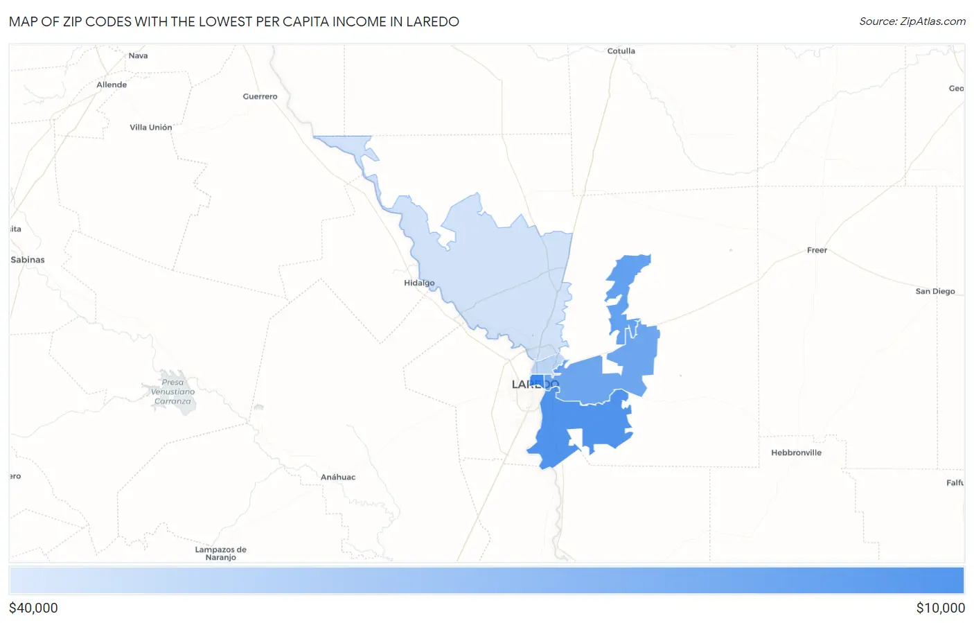 Zip Codes with the Lowest Per Capita Income in Laredo Map