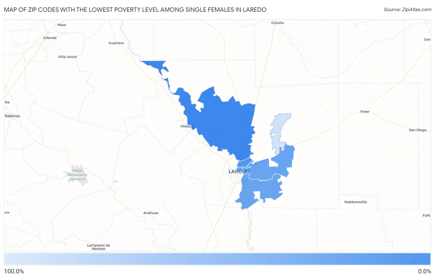 Zip Codes with the Lowest Poverty Level Among Single Females in Laredo Map