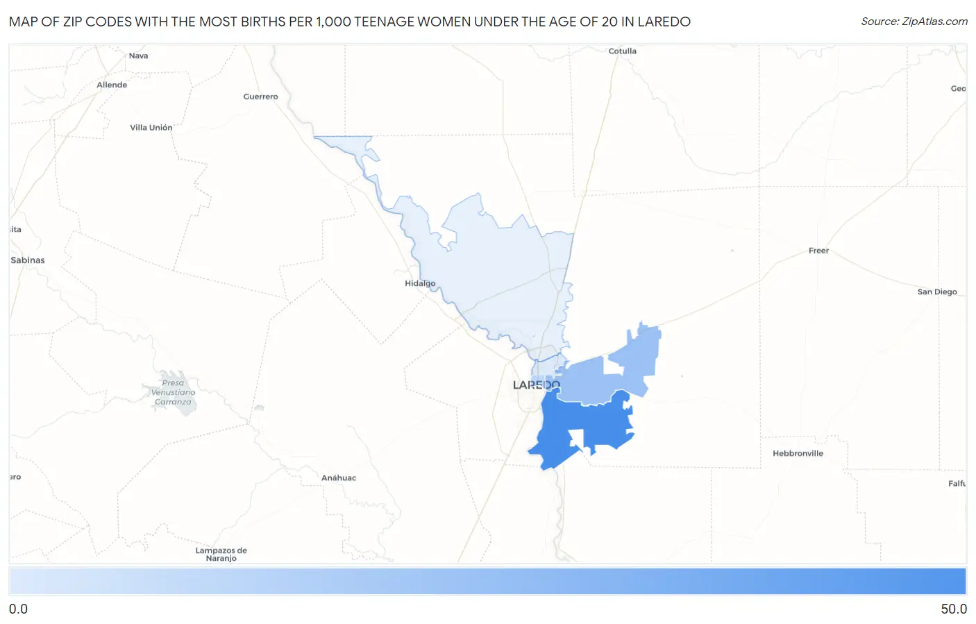 Zip Codes with the Most Births per 1,000 Teenage Women Under the Age of 20 in Laredo Map