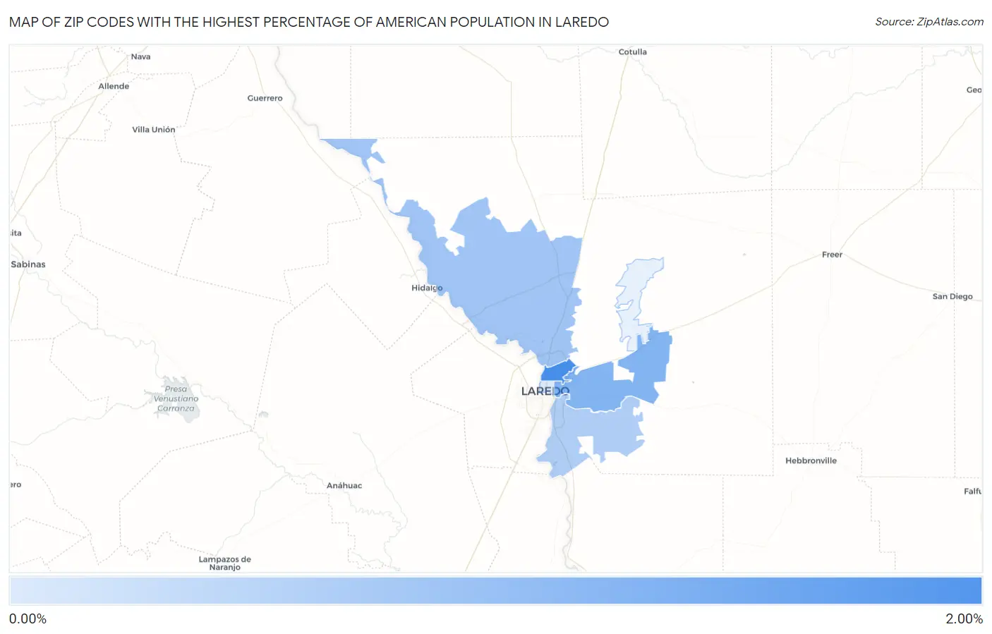 Zip Codes with the Highest Percentage of American Population in Laredo Map
