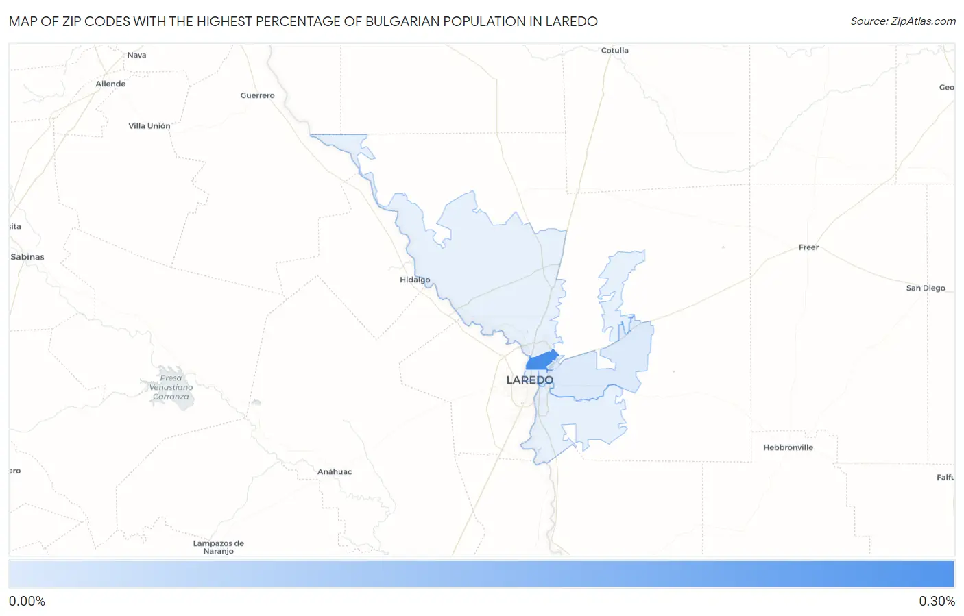 Zip Codes with the Highest Percentage of Bulgarian Population in Laredo Map