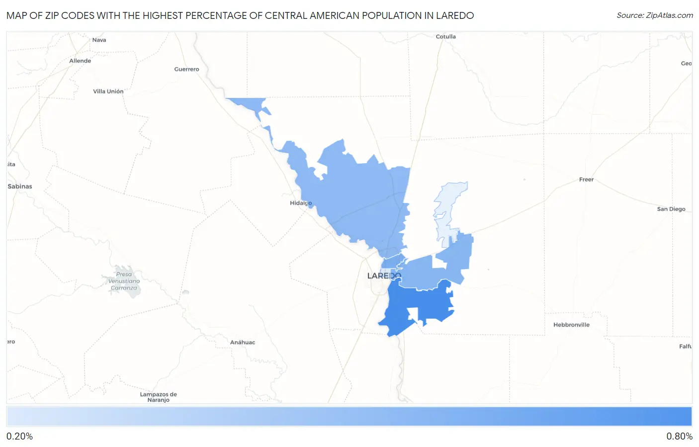 Zip Codes with the Highest Percentage of Central American Population in Laredo Map
