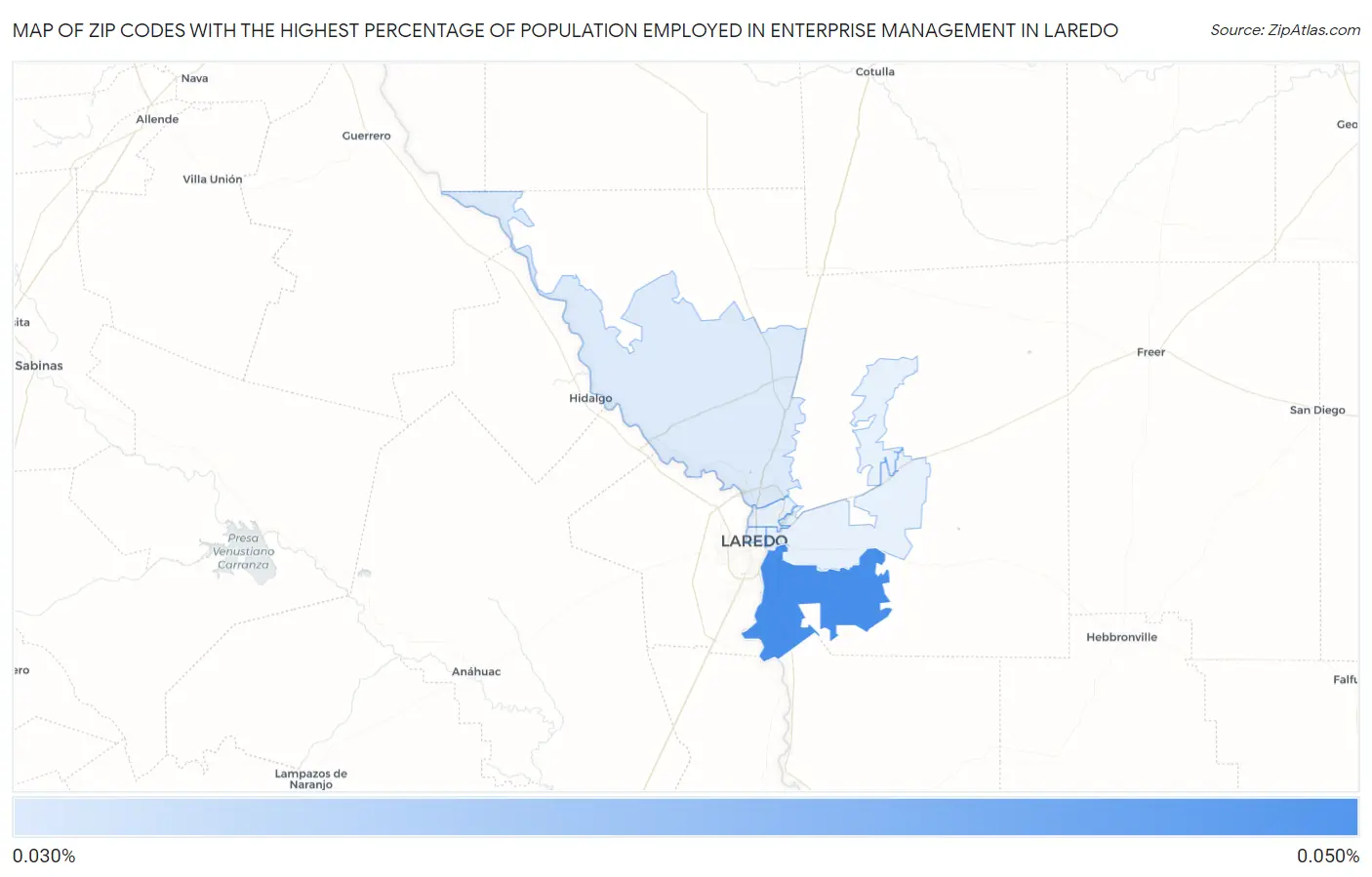Zip Codes with the Highest Percentage of Population Employed in Enterprise Management in Laredo Map