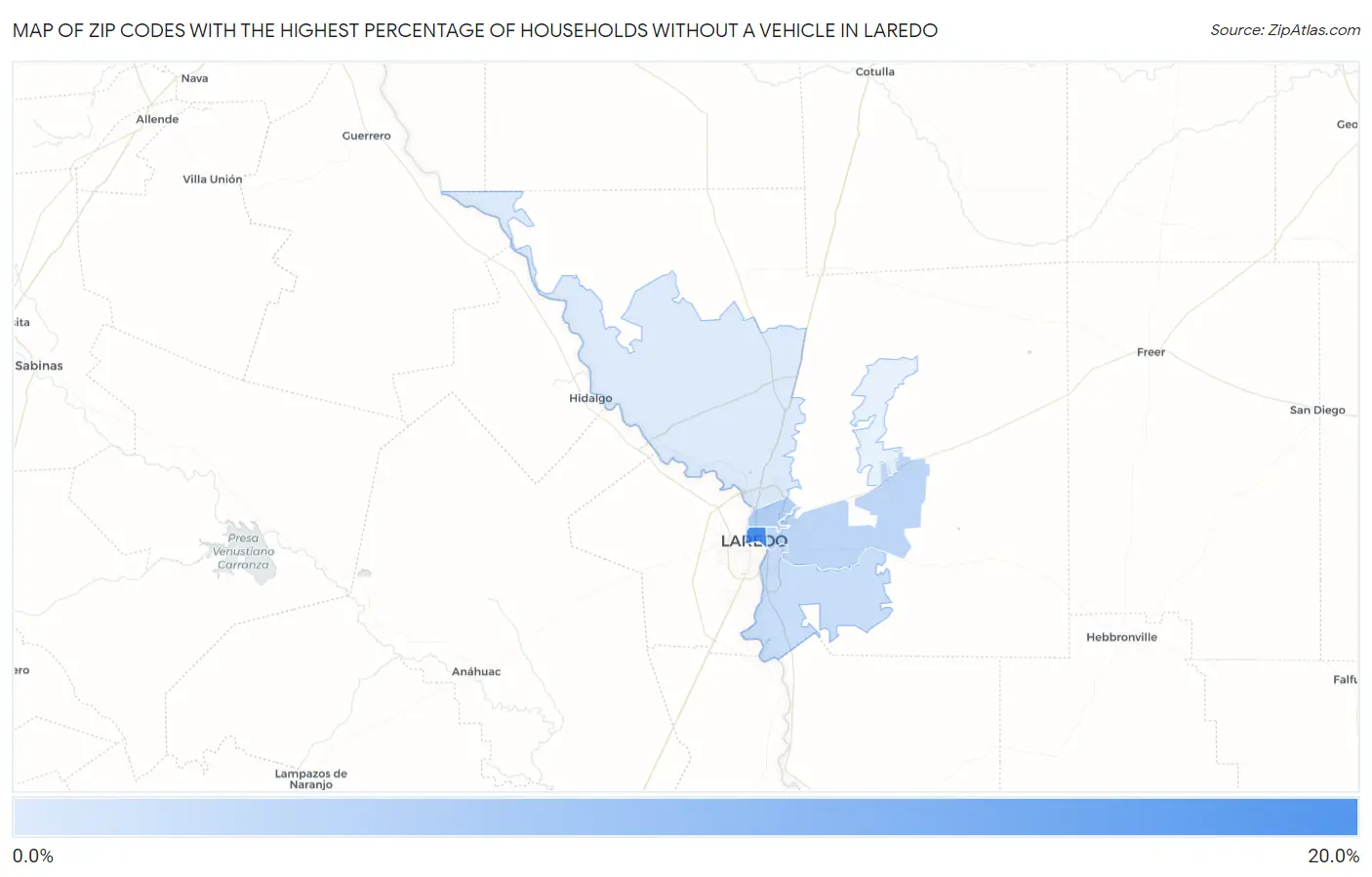 Zip Codes with the Highest Percentage of Households Without a Vehicle in Laredo Map