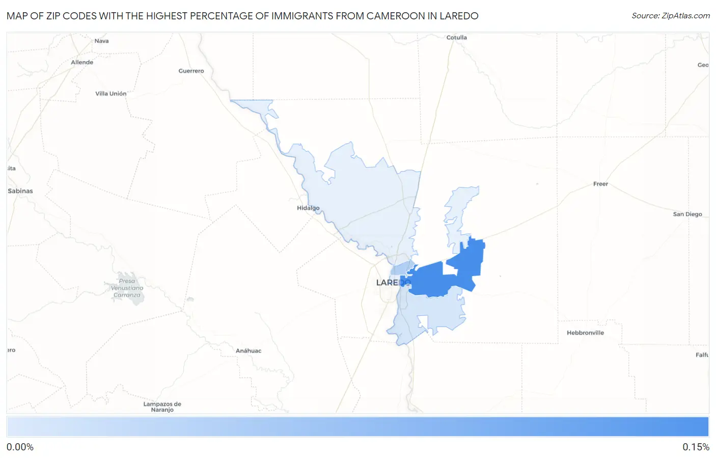 Zip Codes with the Highest Percentage of Immigrants from Cameroon in Laredo Map