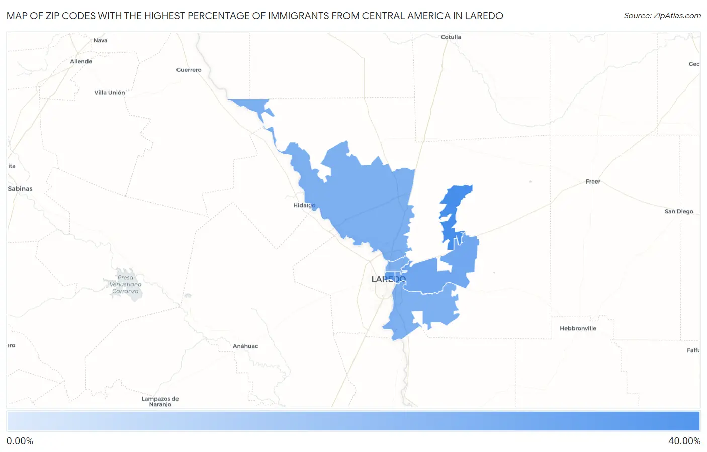 Zip Codes with the Highest Percentage of Immigrants from Central America in Laredo Map