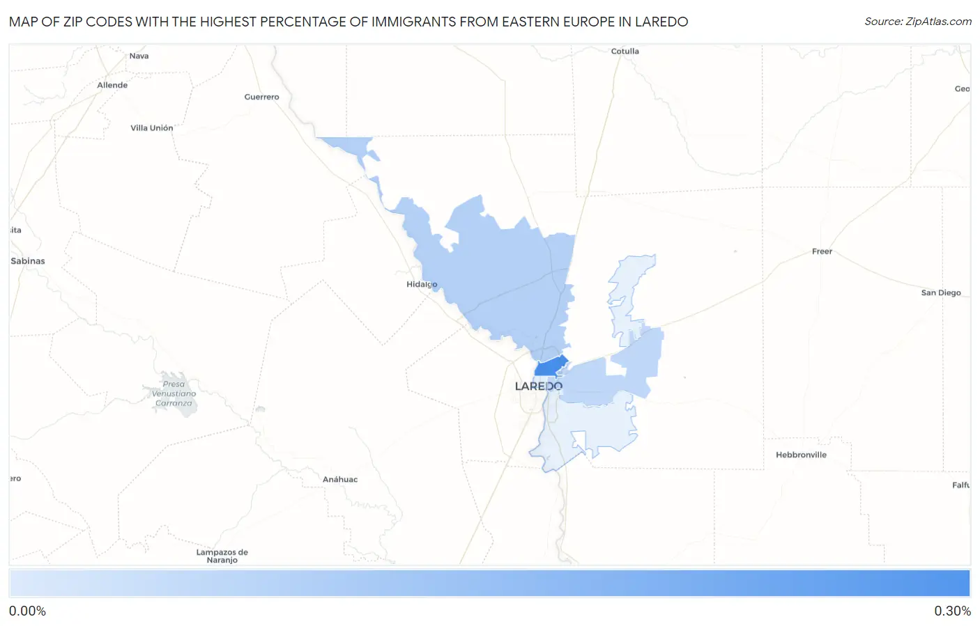 Zip Codes with the Highest Percentage of Immigrants from Eastern Europe in Laredo Map
