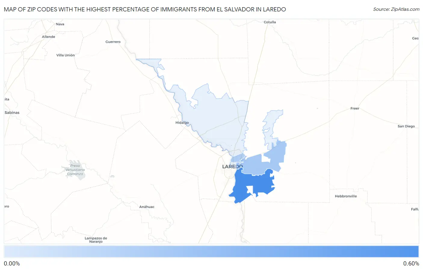 Zip Codes with the Highest Percentage of Immigrants from El Salvador in Laredo Map