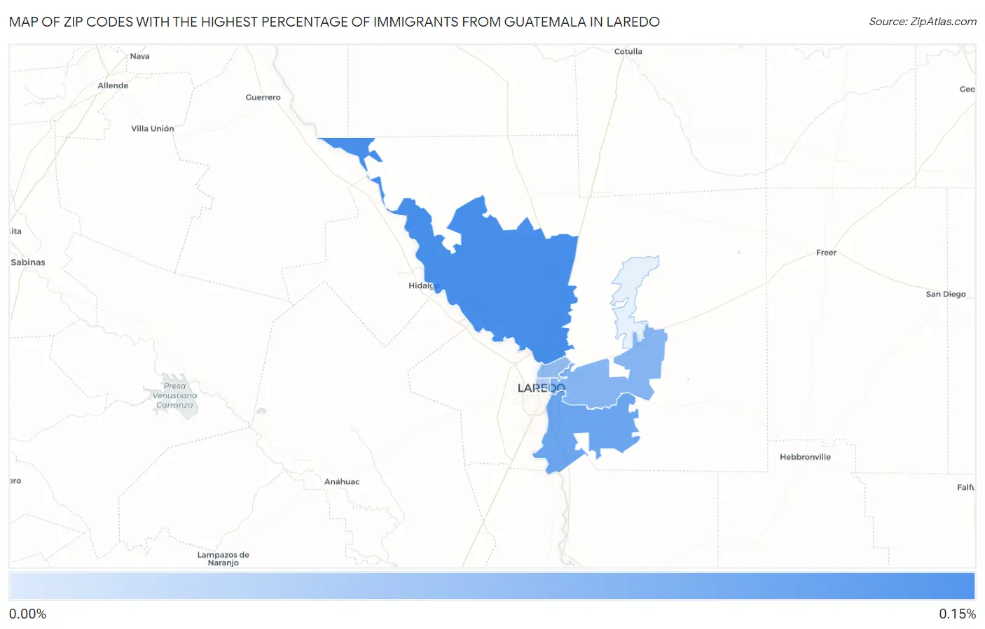 Zip Codes with the Highest Percentage of Immigrants from Guatemala in Laredo Map