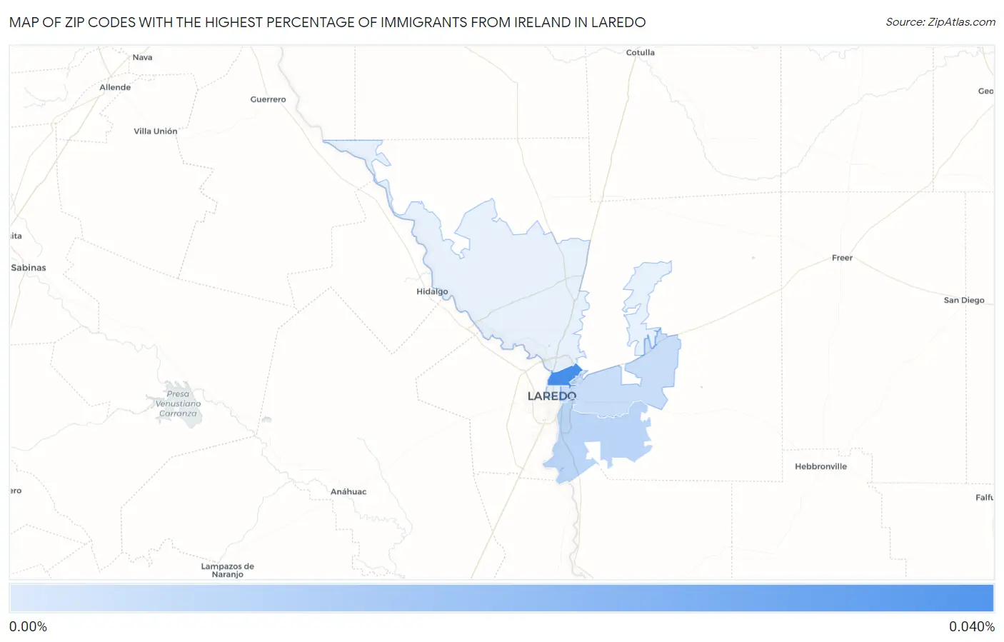 Zip Codes with the Highest Percentage of Immigrants from Ireland in Laredo Map