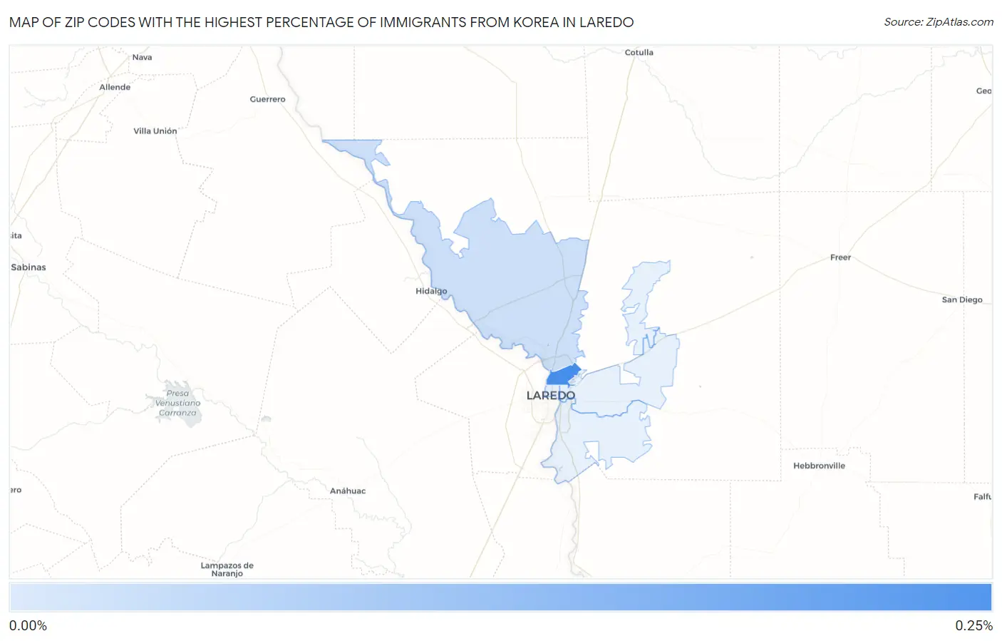 Zip Codes with the Highest Percentage of Immigrants from Korea in Laredo Map