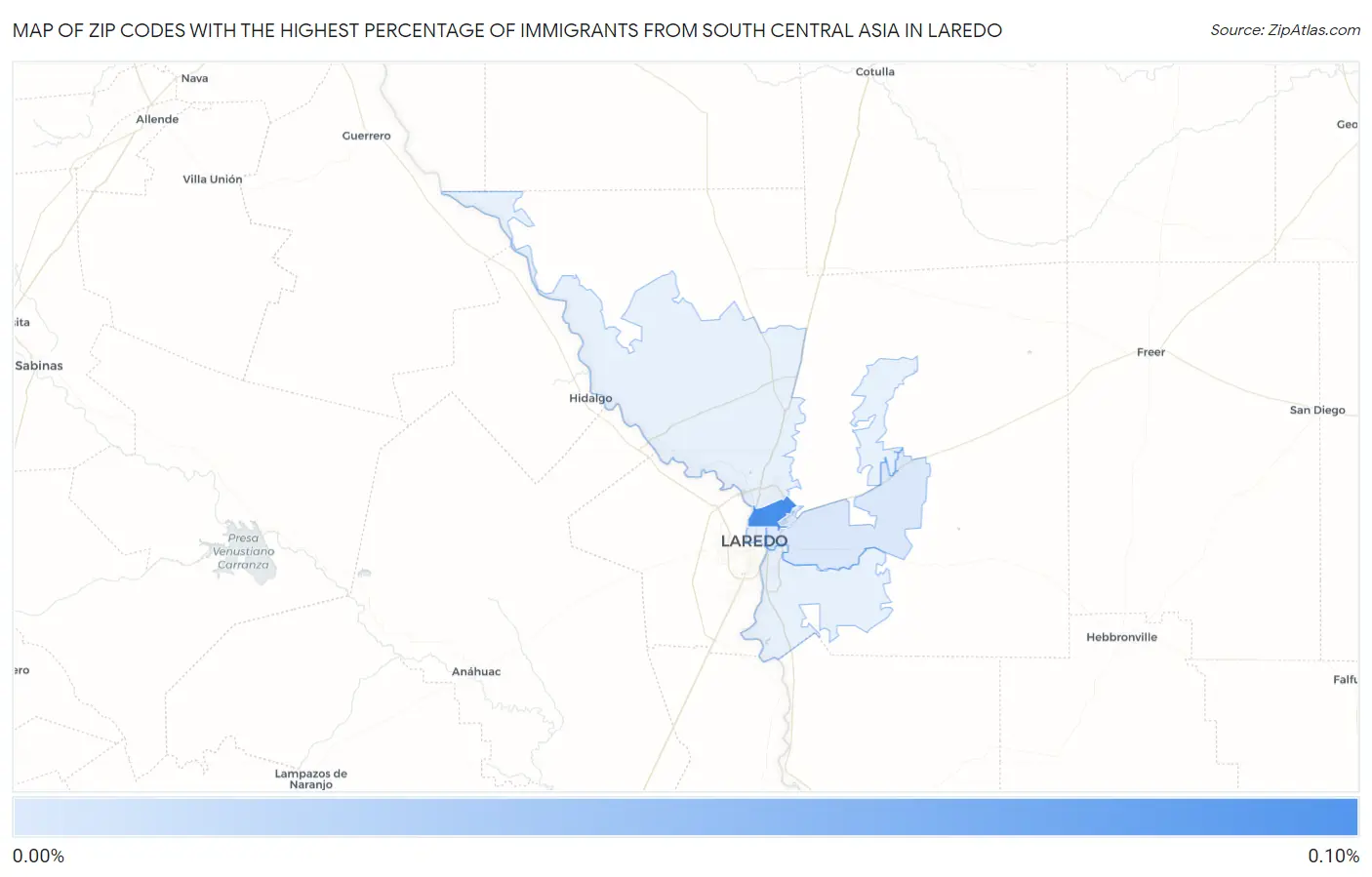 Zip Codes with the Highest Percentage of Immigrants from South Central Asia in Laredo Map