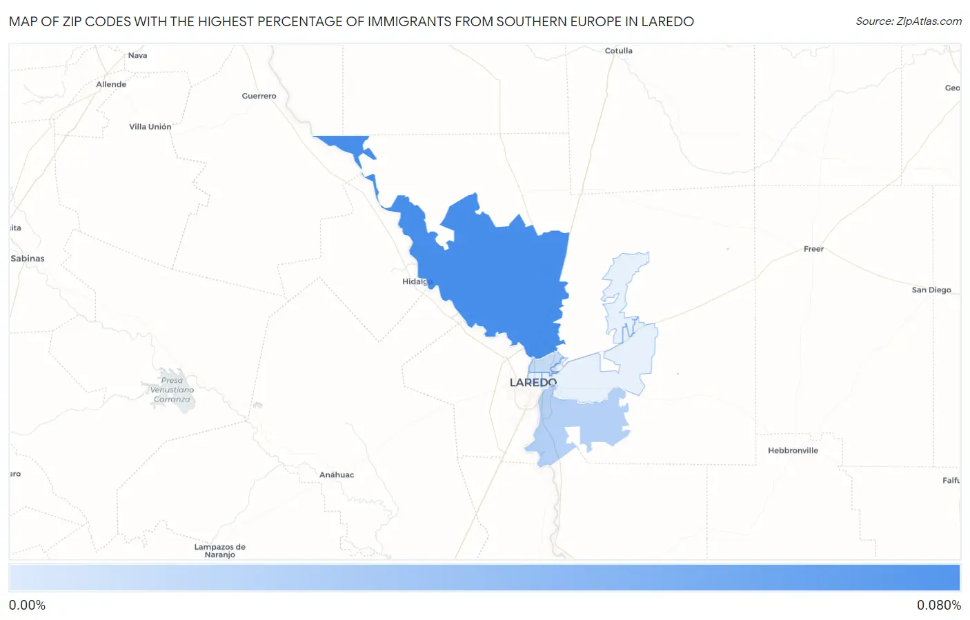 Zip Codes with the Highest Percentage of Immigrants from Southern Europe in Laredo Map