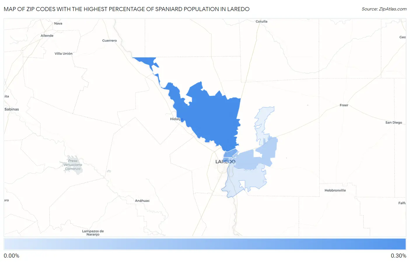 Zip Codes with the Highest Percentage of Spaniard Population in Laredo Map