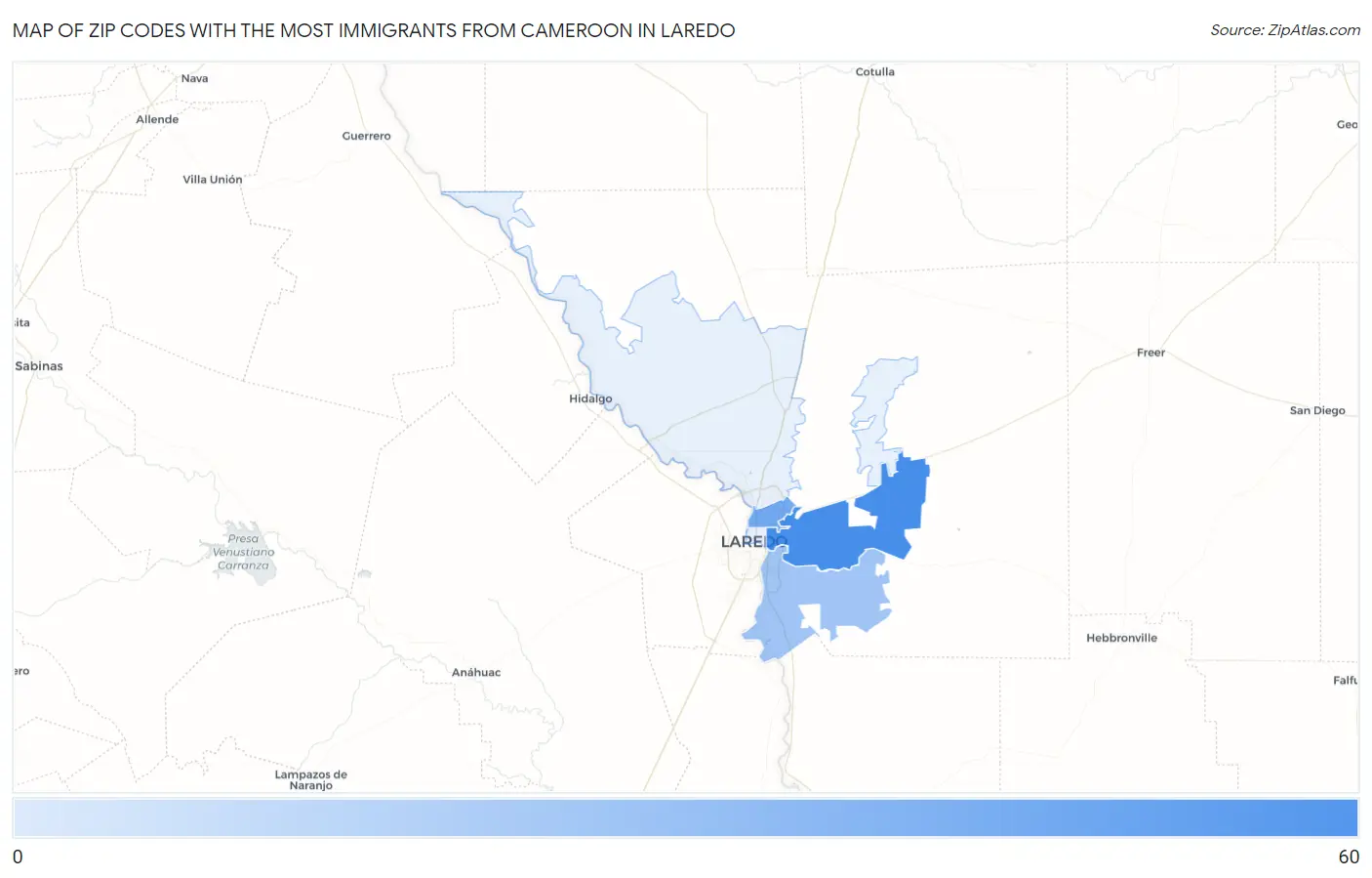 Zip Codes with the Most Immigrants from Cameroon in Laredo Map