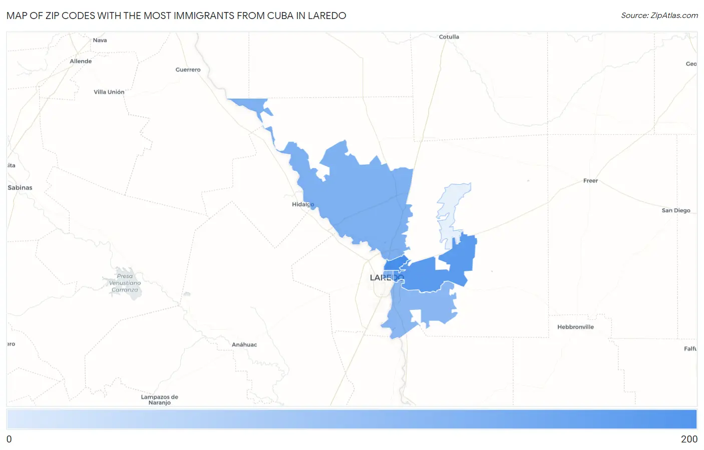 Zip Codes with the Most Immigrants from Cuba in Laredo Map