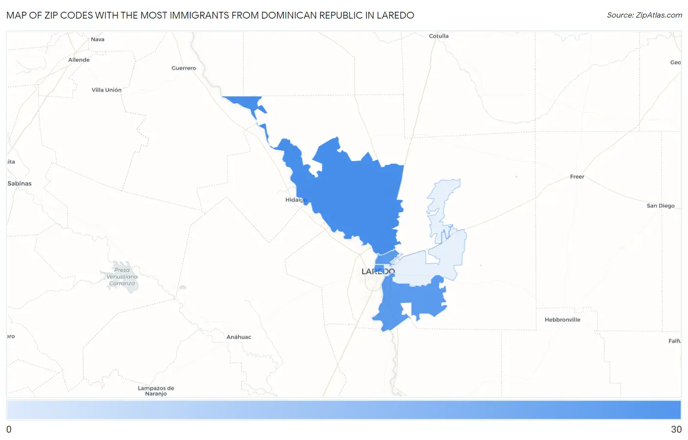 Zip Codes with the Most Immigrants from Dominican Republic in Laredo Map
