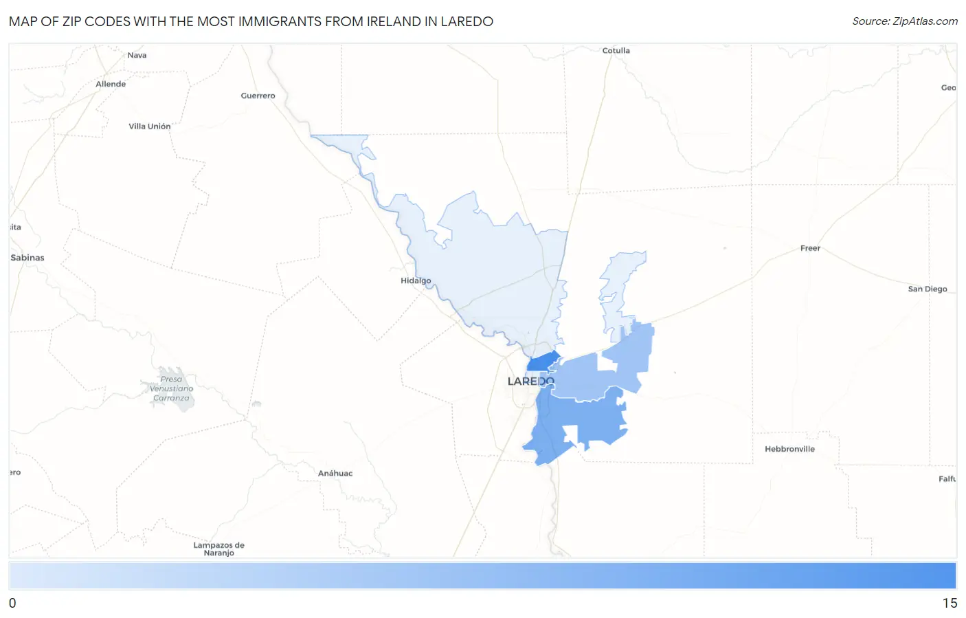 Zip Codes with the Most Immigrants from Ireland in Laredo Map