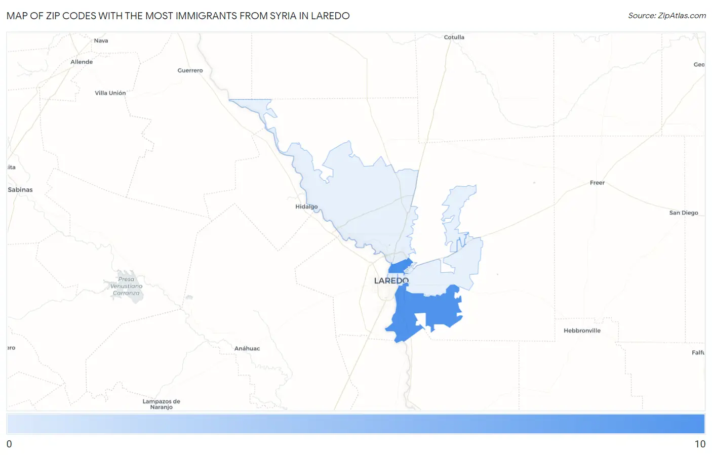 Zip Codes with the Most Immigrants from Syria in Laredo Map