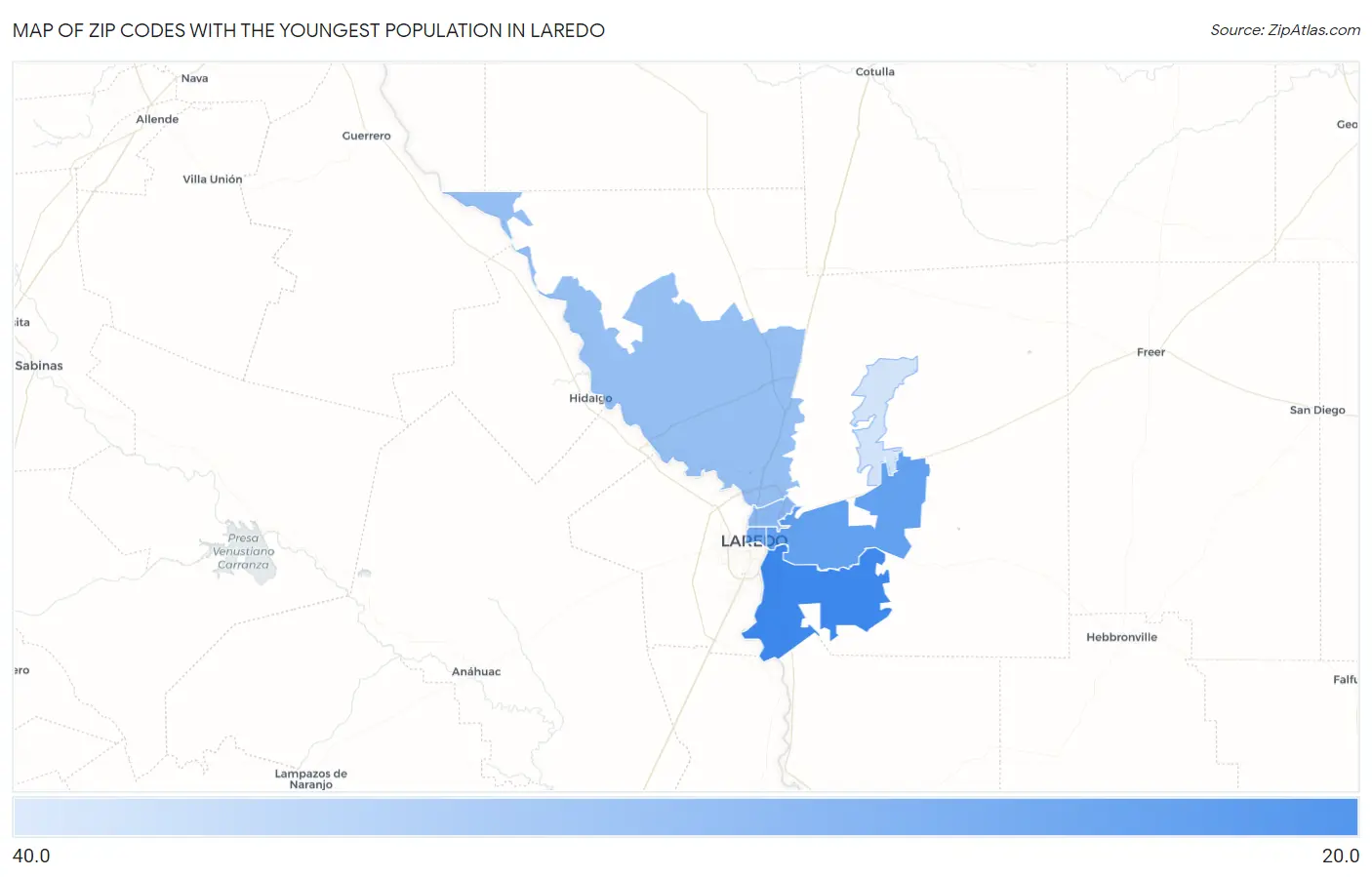 Zip Codes with the Youngest Population in Laredo Map