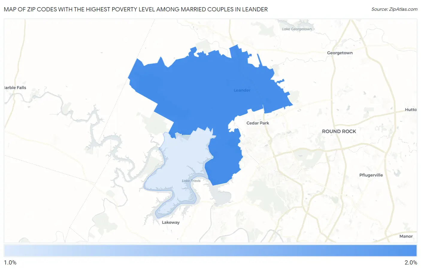 Zip Codes with the Highest Poverty Level Among Married Couples in Leander Map